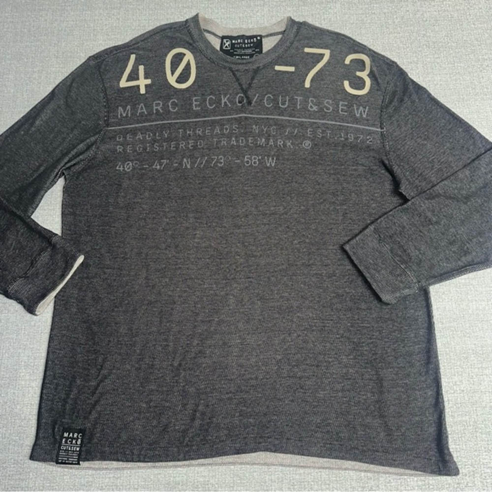Marc Ecko Cut & Sew Gray Waffle Knit Long Sleeve Shirt